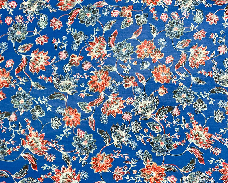 Blue-Red-Multi Poly Floral Printed Chiffon Woven Fabric