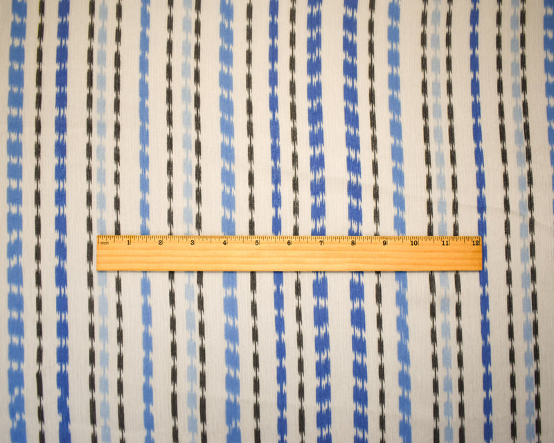 Blue-White-Black Stripe  Printed Crinkle Yoryu Chiffon Woven Fabric