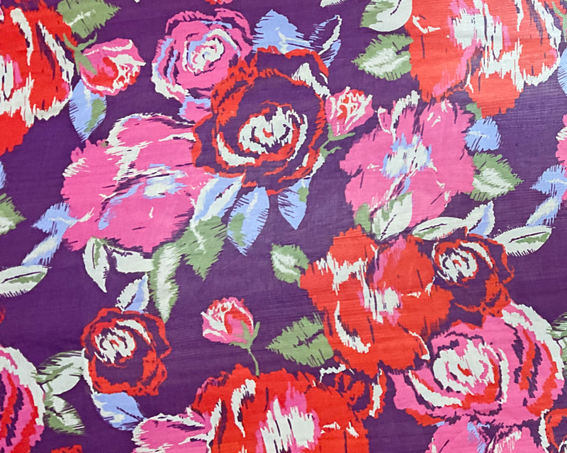 Purple-Pink-Multi Poly Floral Printed Crinkle Yoryu Chiffon Woven Fabric