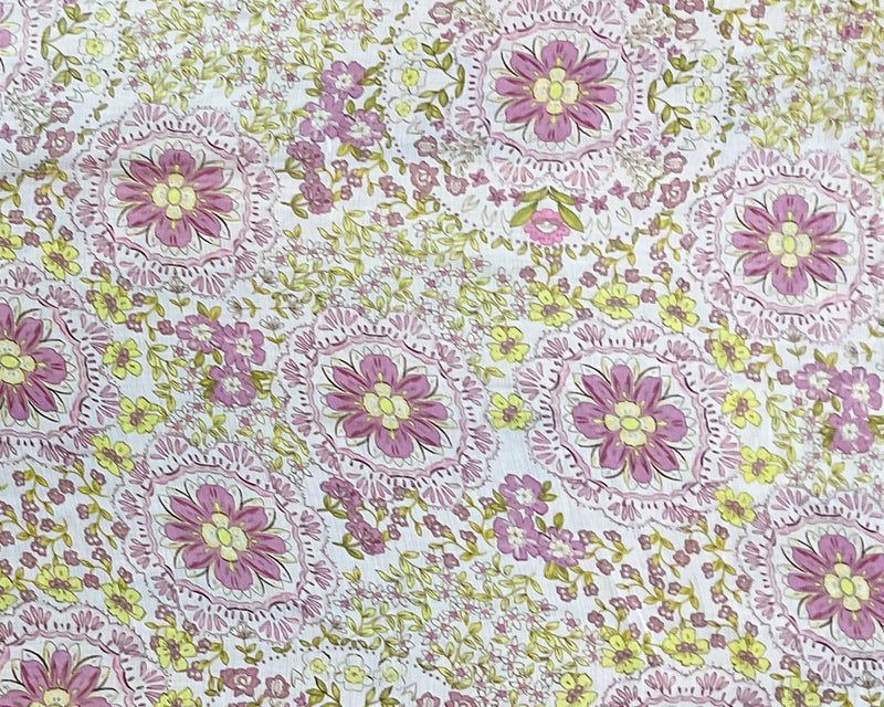 Ivory-Green-Multi Poly Floral Printed Crinkle Yoryu Chiffon Woven Fabric