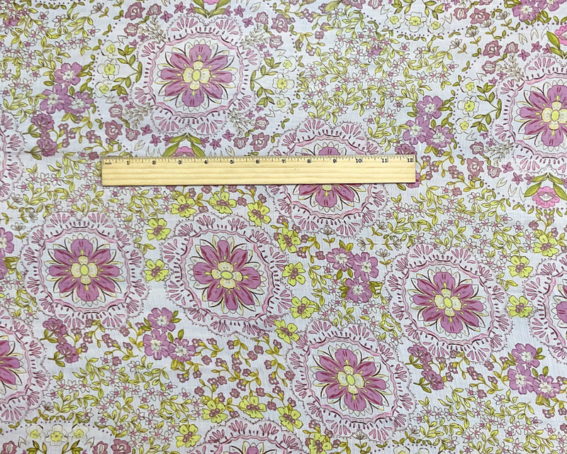 Ivory-Green-Multi Poly Floral Printed Crinkle Yoryu Chiffon Woven Fabric