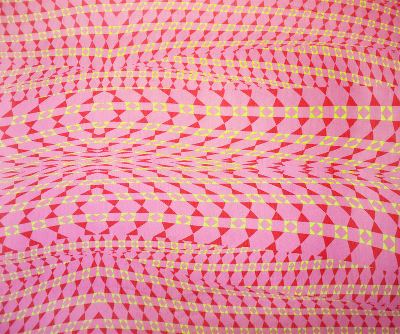 Pink-Green Poly Abstract Printed Crinkle Yoryu Chiffon Woven Fabric