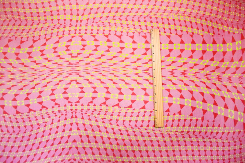 Pink-Green Poly Abstract Printed Crinkle Yoryu Chiffon Woven Fabric