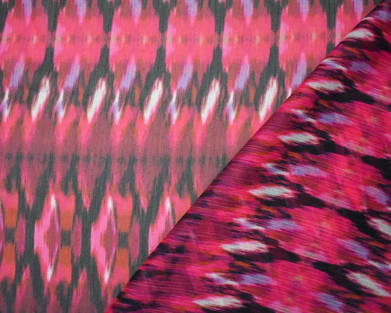 Red-Black-Multi Abstract Printed Crinkle Yoryu Chiffon Woven Fabric
