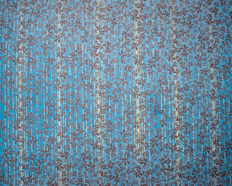 Blue-Gold-Multi Floral Printed Metallic Crinkle Yoryu Chiffon Woven Fabric