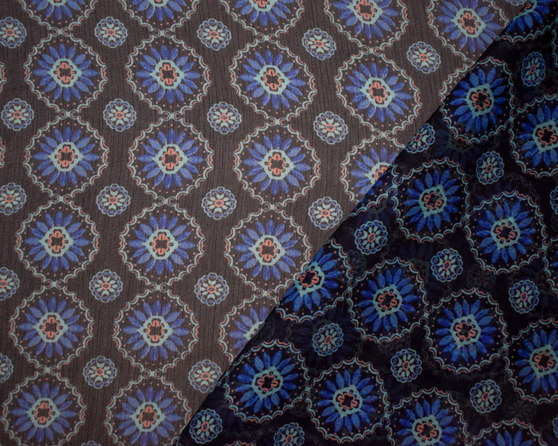 Blue-Pink Poly Abstract Floral Printed Crinkle Yoryu Chiffon Woven Fabric