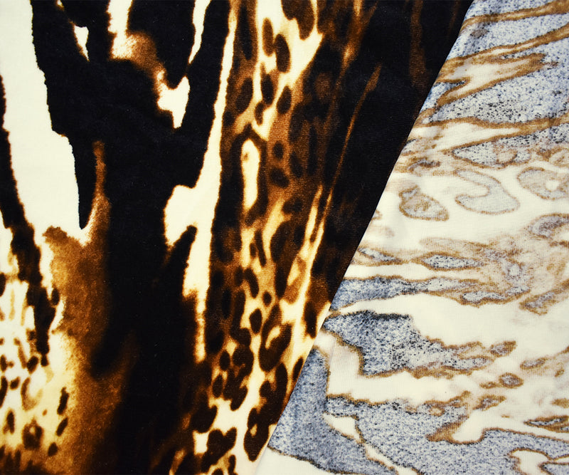 2 YD PC-Brown-Black-Multi Poly Stretch Leopard Printed Velvet Knit Fabric