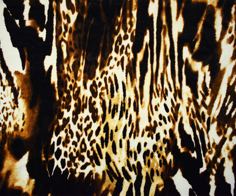 2 YD PC-Brown-Black-Multi Poly Stretch Leopard Printed Velvet Knit Fabric