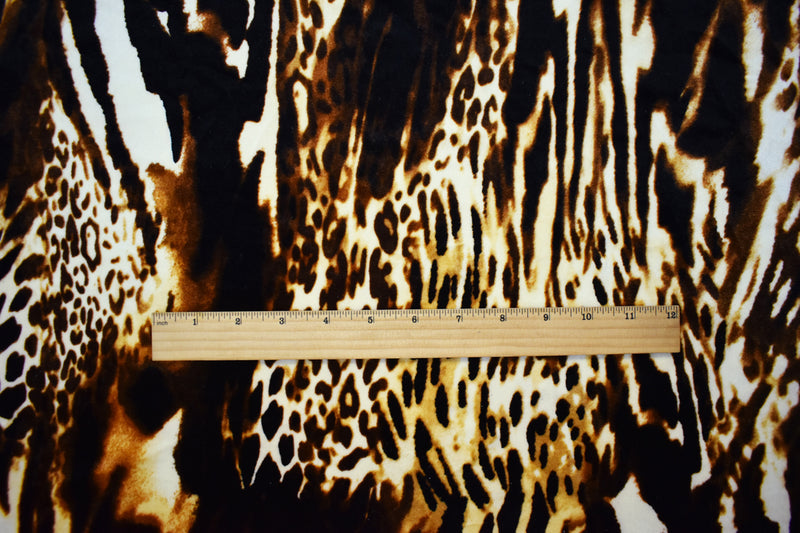 2 YD PC-Brown-Black-Multi Poly Stretch Leopard Printed Velvet Knit Fabric