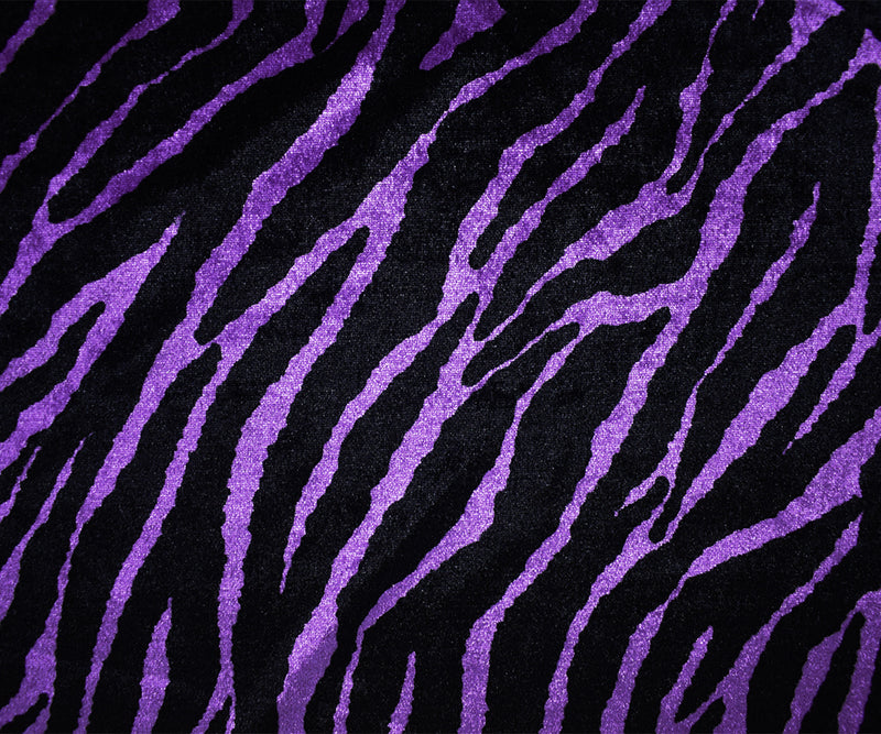 2 1/2 YD PC-Purple-Black Poly Stretch Spandex Zebra Printed Velvet Knit Fabric