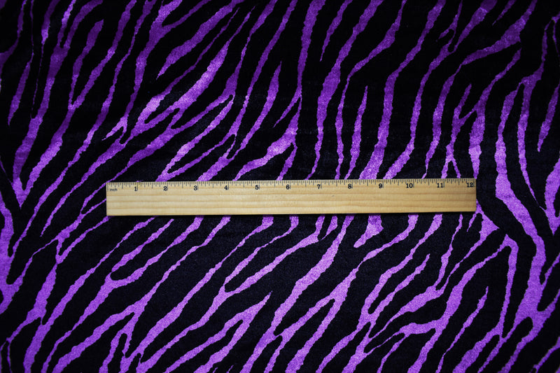 2 1/2 YD PC-Purple-Black Poly Stretch Spandex Zebra Printed Velvet Knit Fabric