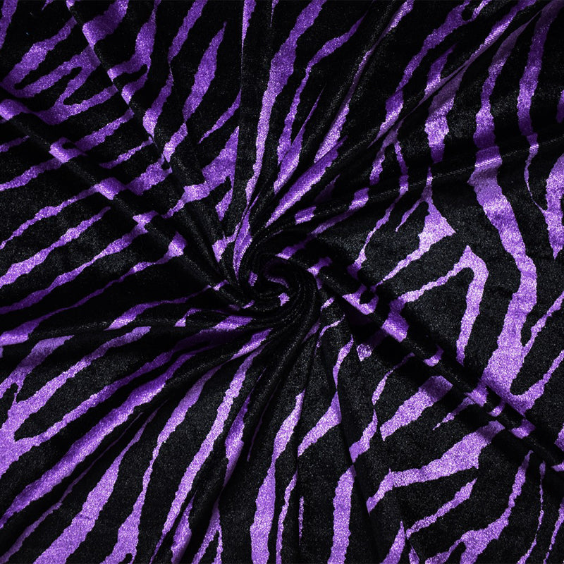 2 1/2 YD PC-Purple-Black Poly Stretch Spandex Zebra Printed Velvet Knit Fabric