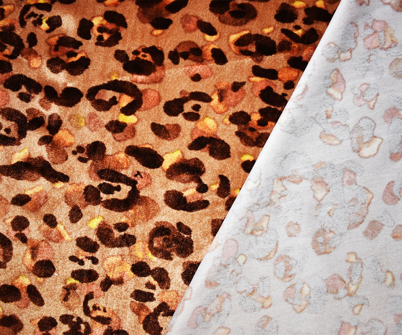 Brown-Orange-Multi Poly Leopard Printed Velvet Knit Fabric
