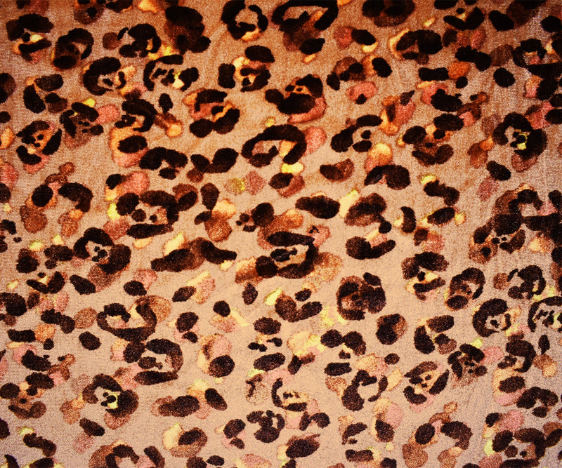 Brown-Orange-Multi Poly Leopard Printed Velvet Knit Fabric