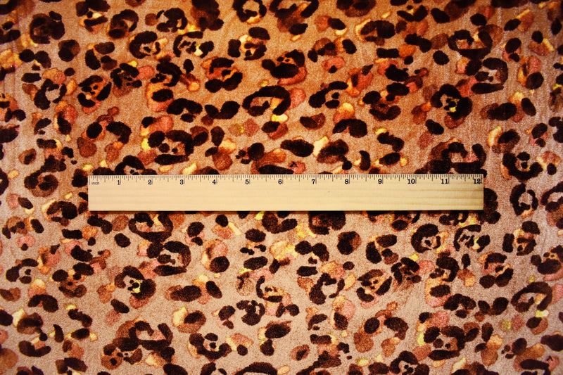 Brown-Orange-Multi Poly Leopard Printed Velvet Knit Fabric