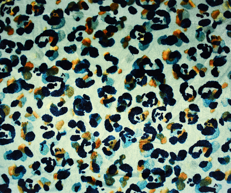Green-Multi Poly Abstract Leopard Printed Velvet Knit Fabric