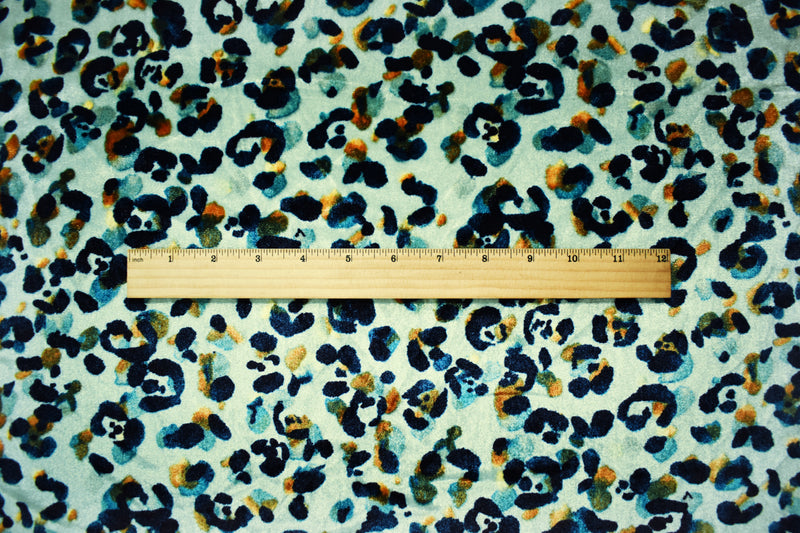 Green-Multi Poly Abstract Leopard Printed Velvet Knit Fabric
