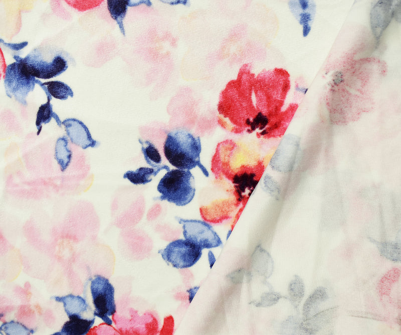 Ivory-Multi Poly Stretch Spandex Floral Print Velvet Knit Fabric