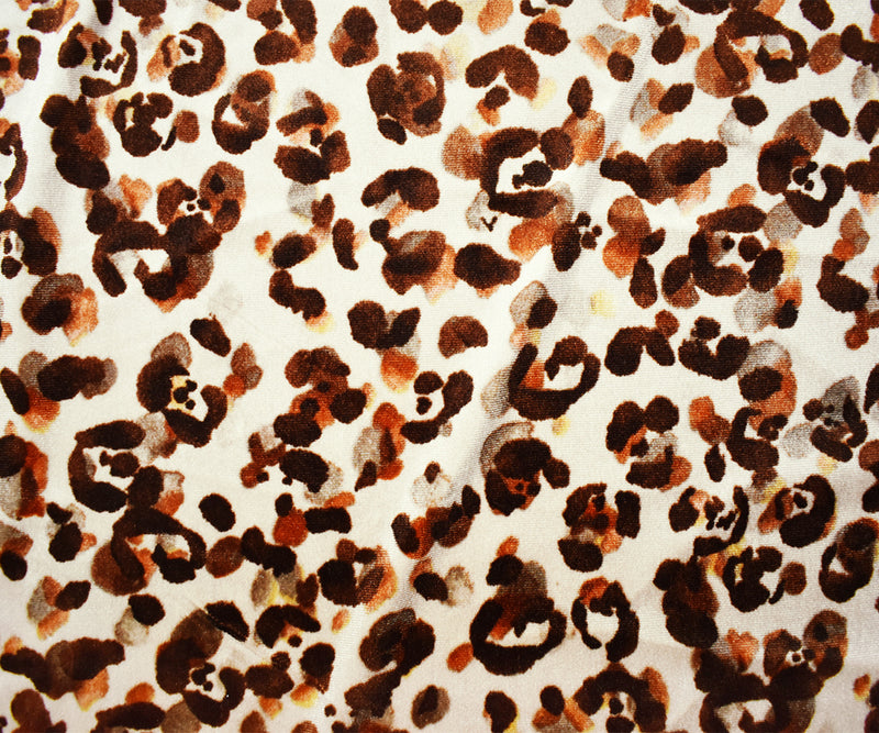 Beige-Brown-Multi Poly Abstract Leopard Print Velvet Knit Fabric