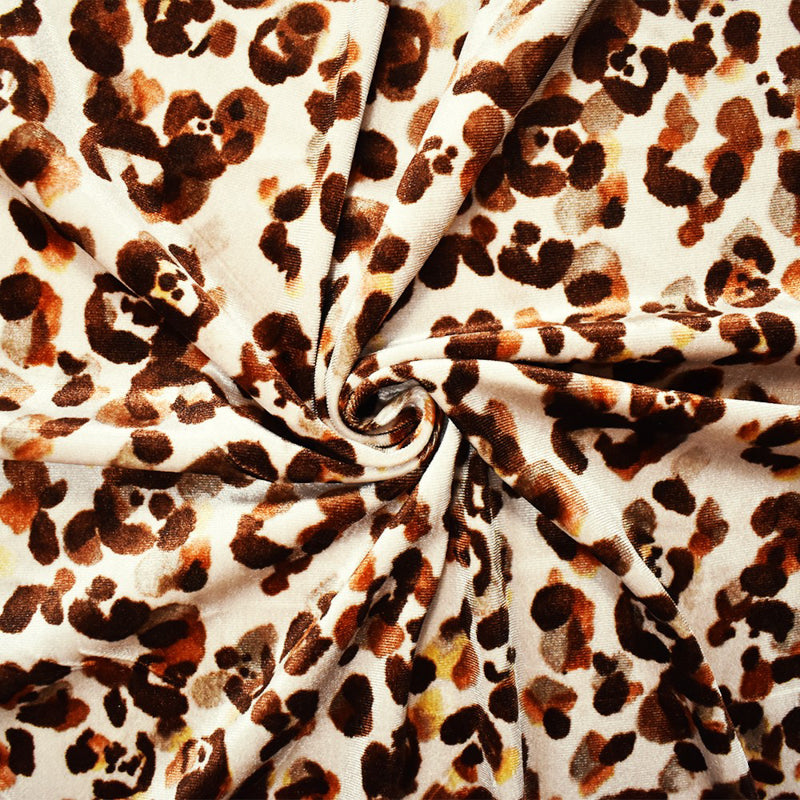 Beige-Brown-Multi Poly Abstract Leopard Print Velvet Knit Fabric