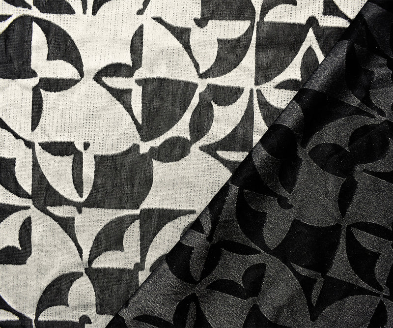 Silver-Black Rayon-Poly Abstract Burnout Velvet Mesh Knit Fabric