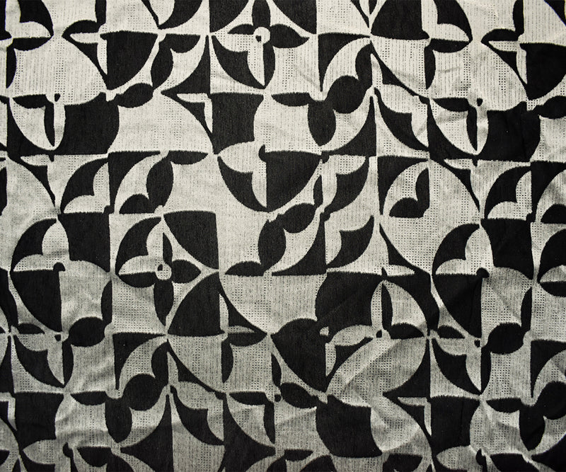 Silver-Black Rayon-Poly Abstract Burnout Velvet Mesh Knit Fabric