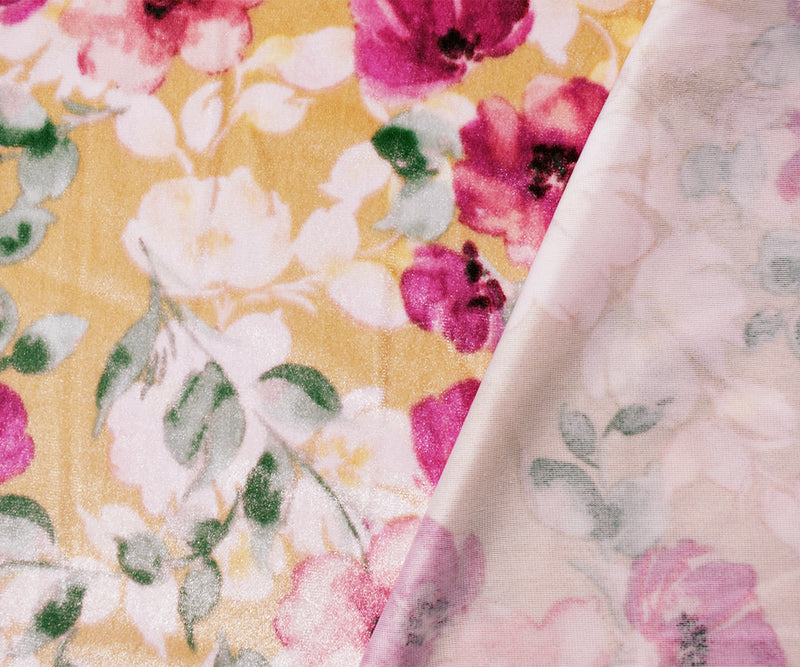 Pink-Multi Poly Stretch Spandex Floral Printed Velvet Knit Fabric