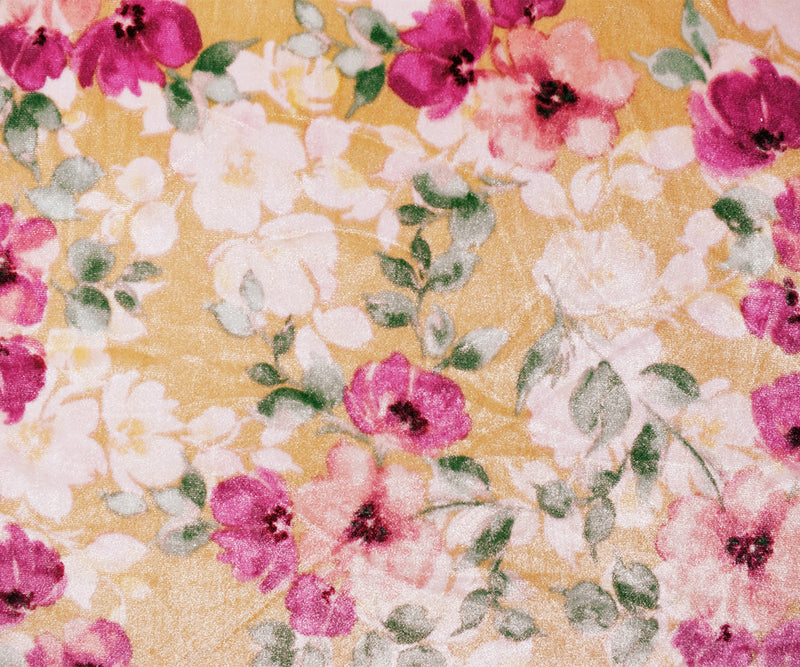 Pink-Multi Poly Stretch Spandex Floral Printed Velvet Knit Fabric