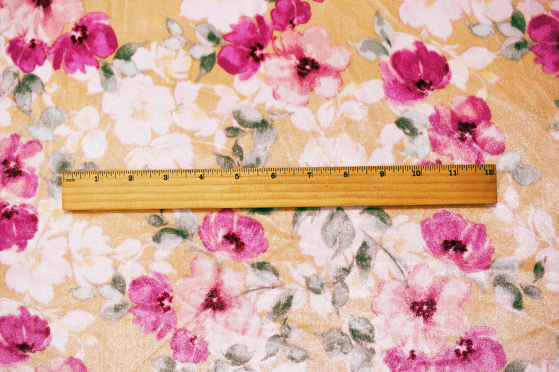 Pink-Multi Poly Stretch Spandex Floral Printed Velvet Knit Fabric