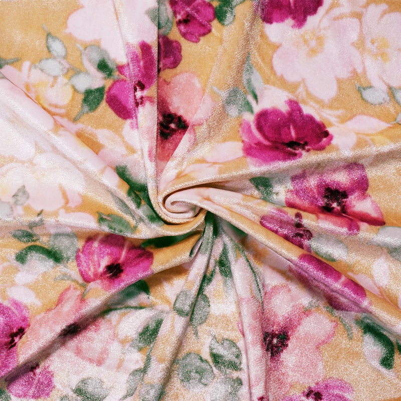 Pink-Multi Poly Stretch Spandex Floral Printed Velvet Knit Fabric