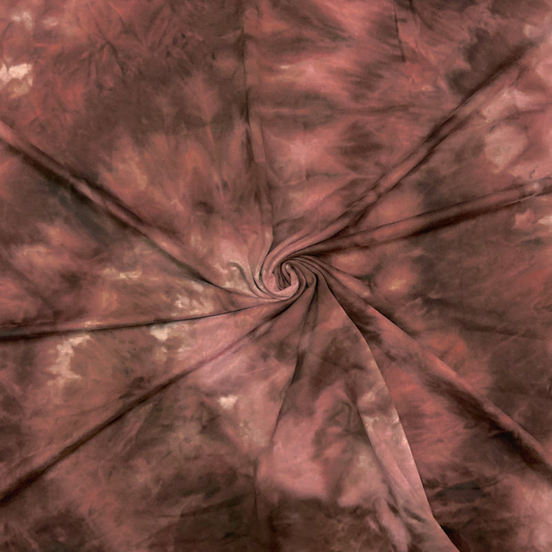 1 1/2 YD PC-Dark Brown-Multi Poly Spandex Tie Dye Double Brushed Jersey Knit Fabric