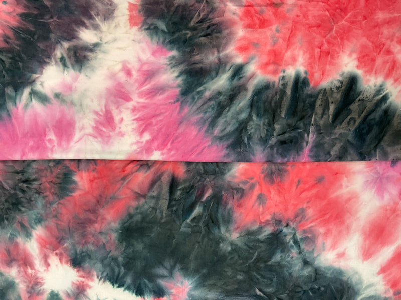 1 YD PC-Pink-Multi Poly Stretch Spandex Tie Dye Double Brushed Jersey Knit Fabric