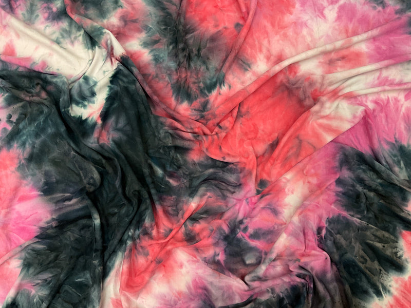 1 YD PC-Pink-Multi Poly Stretch Spandex Tie Dye Double Brushed Jersey Knit Fabric