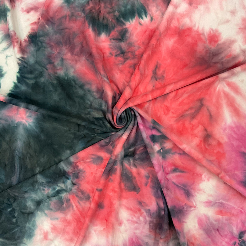 1 YD PC-Pink-Multi Poly Stretch Spandex Tie Dye Double Brushed Jersey Knit Fabric