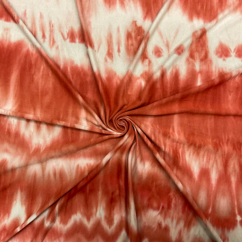 5 YD PC-Orange-Multi Poly Stretch Spandex Tie Dye Double Brushed Jersey Knit Fabric