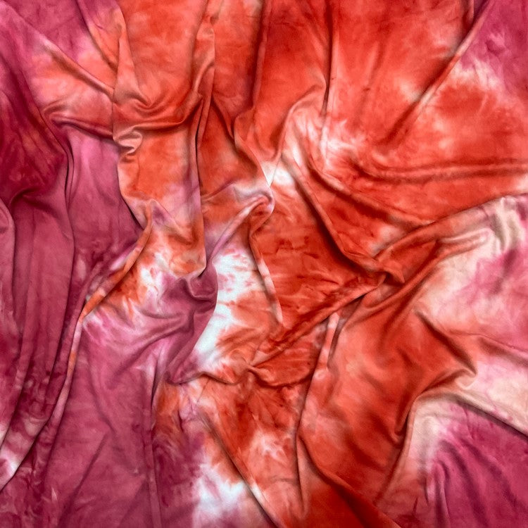 5 YD PC-Red-Pink-Multi Poly Stretch Spandex Tie Dye Double Brushed Jersey Knit Fabric