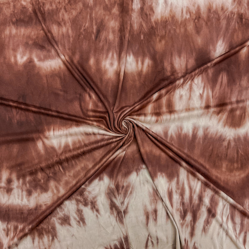 Brown-Beige Poly Stretch Spandex Tie Dye Double Brushed Jersey Knit Fabric