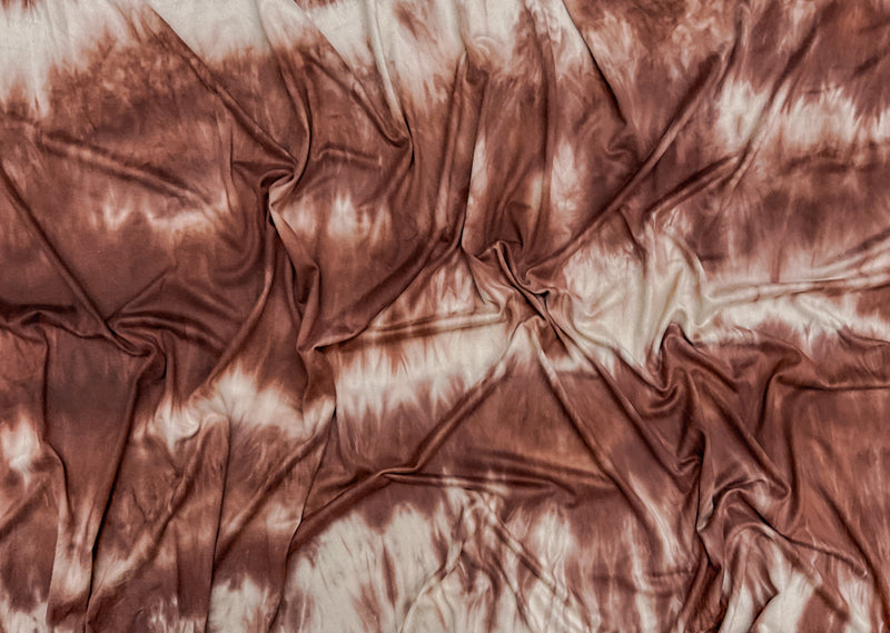 Brown-Beige Poly Stretch Spandex Tie Dye Double Brushed Jersey Knit Fabric