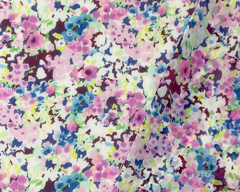 Purple-Multi Poly Floral Print Crinkle Yoryu Chiffon Woven Fabric