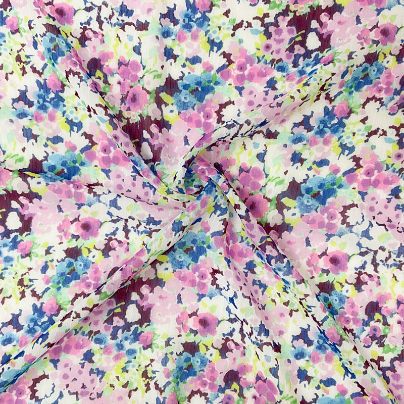 Purple-Multi Poly Floral Print Crinkle Yoryu Chiffon Woven Fabric