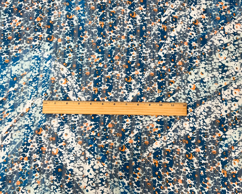 Blue-Multi Poly Floral Printed Satin Stripe Chiffon Woven Fabric