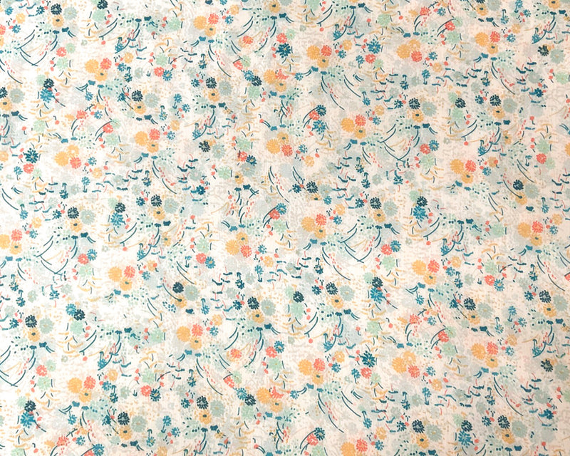 4 YD PC-Blue-Multi Poly Floral Printed Crinkle Yoryu Chiffon Woven Fabric