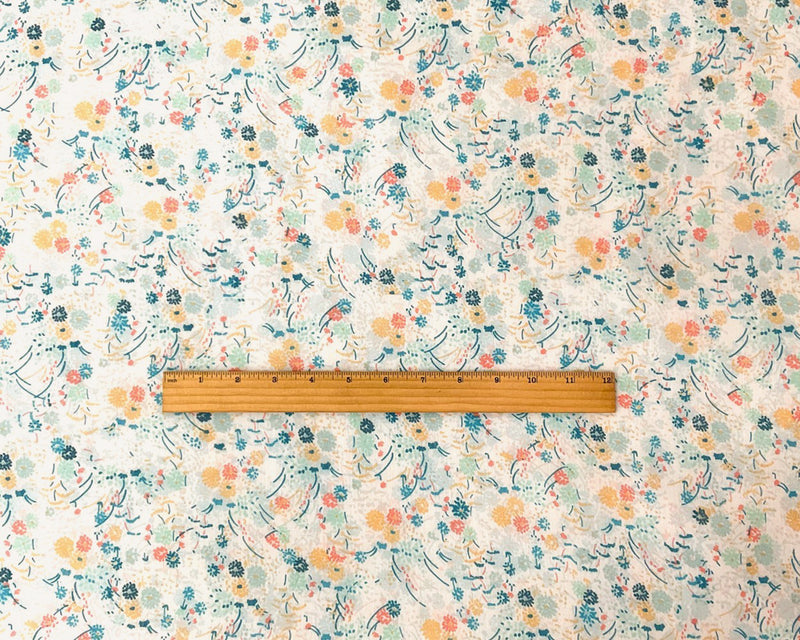 4 YD PC-Blue-Multi Poly Floral Printed Crinkle Yoryu Chiffon Woven Fabric