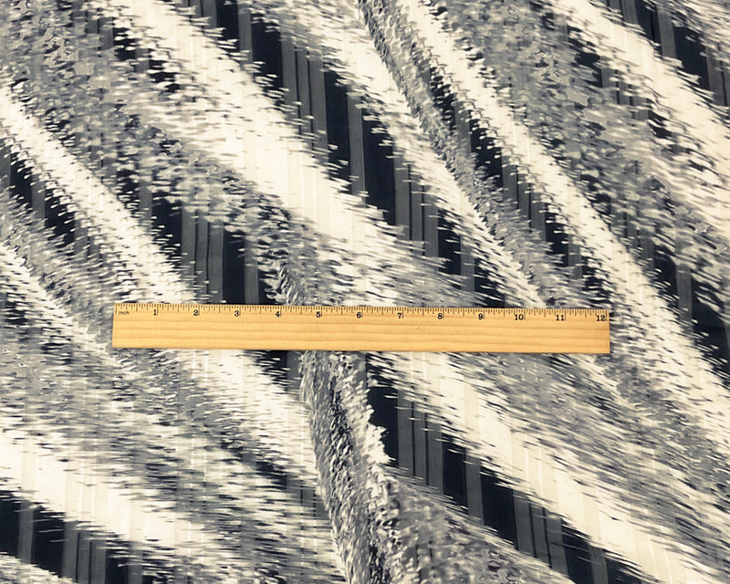 Black-Multi Poly Abstract Print Satin Stripe Chiffon Woven Fabric