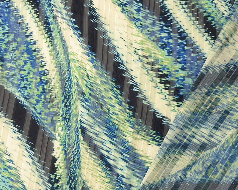 Blue-Multi Poly Abstract Print Satin Stripe Chiffon Woven Fabric