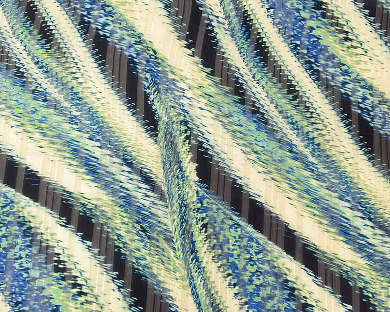 Blue-Multi Poly Abstract Print Satin Stripe Chiffon Woven Fabric