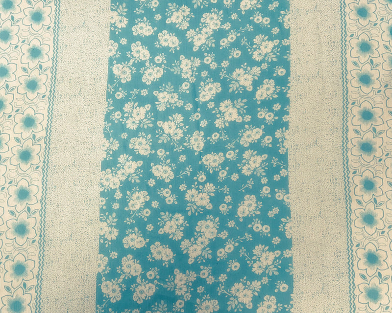 Aqua-White Poly Stripe Floral Printed Yoryu Chiffon Woven Fabric