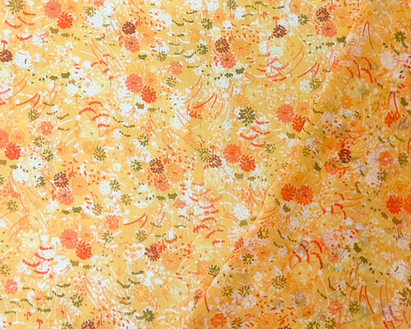 Yellow-Multi Poly Floral Print Crinkle Yoryu Chiffon Woven Fabric