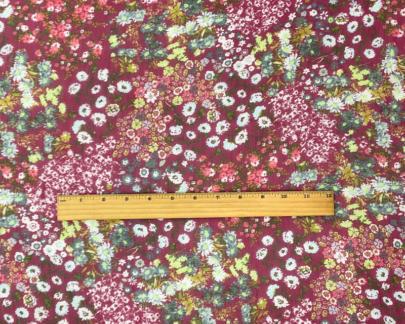 Red-Multi Poly Floral Printed Crinkle Yoryu Chiffon Woven Fabric