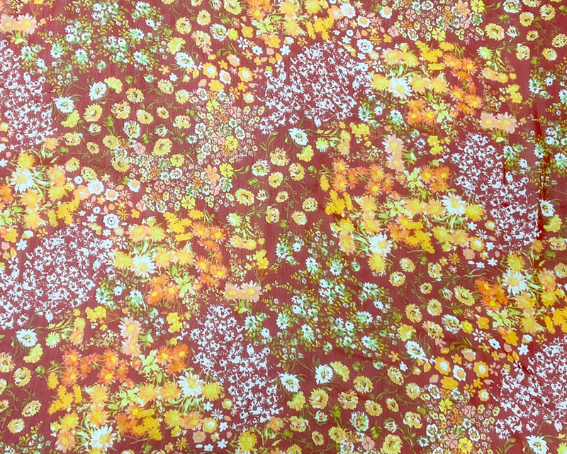 Brown-Multi Poly Floral Printed Crinkle Yoryu Chiffon Woven Fabric
